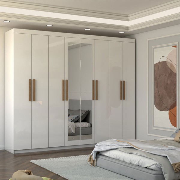 Guarda-Roupa Casal Nirvana Plus 8 Portas 4 gavetas com Espelho Branco - Panorama Móveis