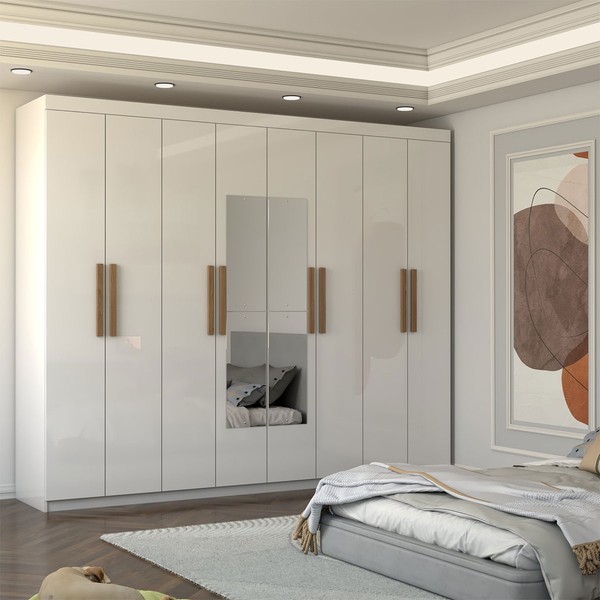 Guarda-Roupa Casal Nirvana 8 Portas 4 gavetas com Espelho Branco - Panorama Móveis