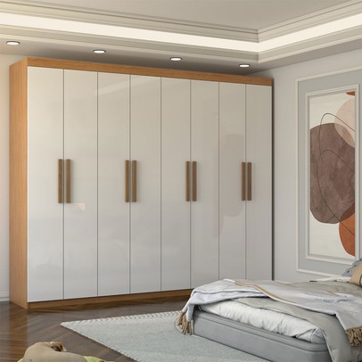Guarda-Roupa Casal Nirvana 8 Portas 4 gavetas Cinamomo/Branco - Panorama Móveis