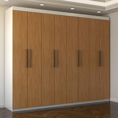 Guarda-Roupa Casal Nirvana 8 Portas 4 gavetas Branco/Cinamomo - Panorama Móveis