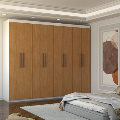 Guarda-Roupa Casal Nirvana 8 Portas 4 gavetas Branco/Cinamomo - Panorama Móveis