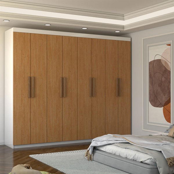 Guarda-Roupa Casal Nirvana 8 Portas 4 gavetas Branco/Cinamomo - Panorama Móveis