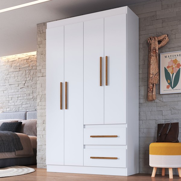 Guarda-Roupa Solteiro Palermo 4 Portas 2 Gavetas 100% Mdf Branco - Doripel Móveis