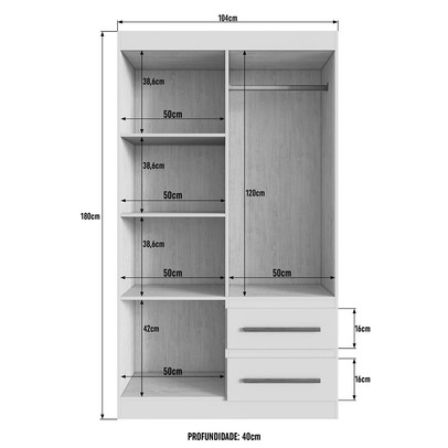 Guarda-Roupa Solteiro Palermo 4 Portas 2 Gavetas 100% Mdf Branco - Doripel Móveis