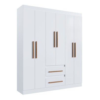 Guarda-Roupa Solteiro Napoli 6 Portas 2 Gavetas 100% Mdf Branco - Doripel Móveis