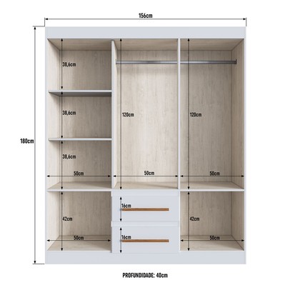 Guarda-Roupa Solteiro Napoli 6 Portas 2 Gavetas 100% Mdf Branco - Doripel Móveis