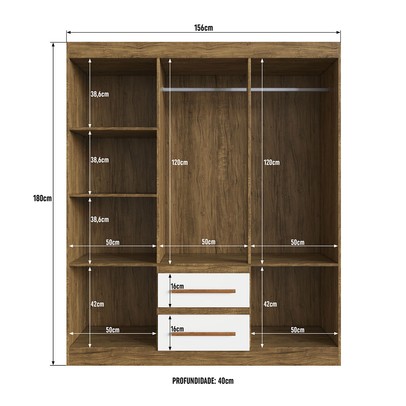 Guarda-Roupa Solteiro Napoli 6 Portas 2 Gavetas 100% Mdf Off White/Nogueira - Doripel Móveis