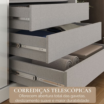 Guarda-Roupa Casal Senna 3 Portas 6 Gavetas com Espelho Branco - Maxel