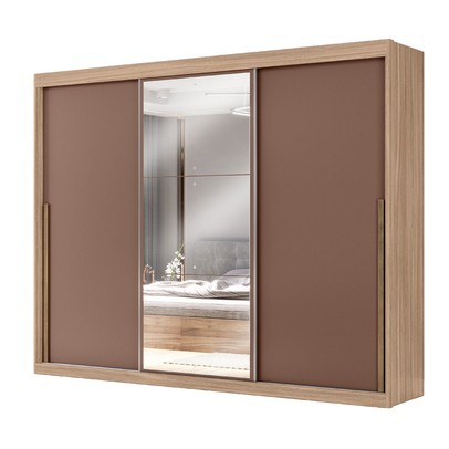 Guarda-Roupa Casal Senna 3 Portas 6 Gavetas com Espelho Cappuccino/Terracota - Maxel