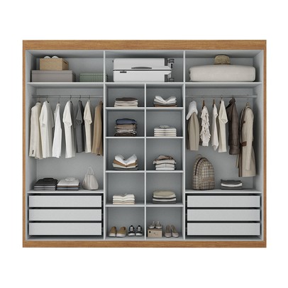 Guarda-Roupa Casal Senna 3 Portas 6 Gavetas com Espelho Cinamomo/Off White - Maxel