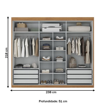 Guarda-Roupa Casal Senna 3 Portas 6 Gavetas com Espelho Cinamomo/Off White - Maxel