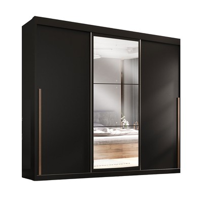 Guarda-Roupa Casal Senna 3 Portas 6 Gavetas com Espelho Preto - Maxel