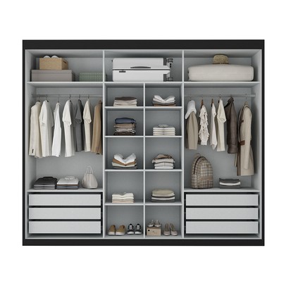 Guarda-Roupa Casal Senna 3 Portas 6 Gavetas com Espelho Preto - Maxel