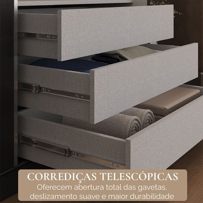 Guarda-Roupa Casal Senna 3 Portas 6 Gavetas com Espelho Preto - Maxel