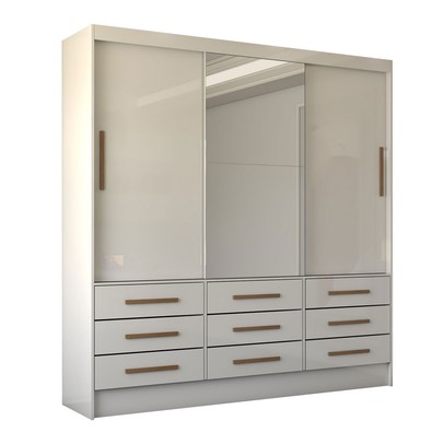 Guarda-Roupa Casal Taylor Plus 3 Portas 9 Gavetas com Espelho Branco - Panorama Móveis