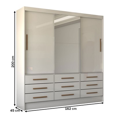 Guarda-Roupa Casal Taylor Plus 3 Portas 9 Gavetas com Espelho Branco - Panorama Móveis