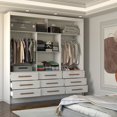 Guarda-Roupa Casal Taylor Plus 3 Portas 9 Gavetas com Espelho Branco - Panorama Móveis