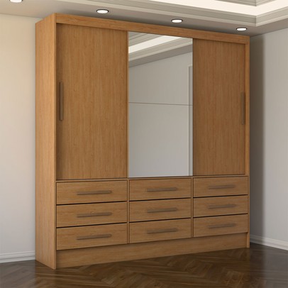 Guarda-Roupa Casal Taylor Plus 3 Portas 9 Gavetas com Espelho Cinamomo - Panorama Móveis