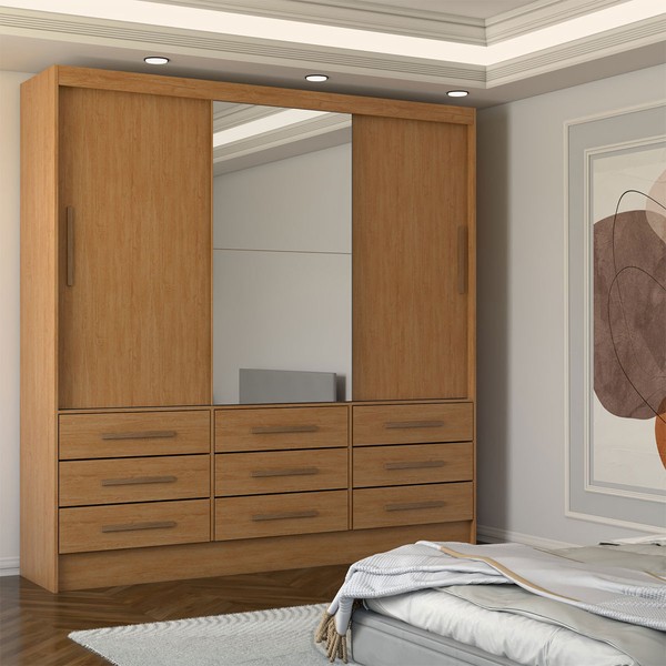 Guarda-Roupa Casal Taylor Plus 3 Portas 9 Gavetas com Espelho Cinamomo - Panorama Móveis