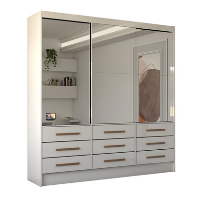 Guarda-Roupa Casal Taylor Premium 3 Portas 9 Gavetas com Espelho Branco - Panorama Móveis