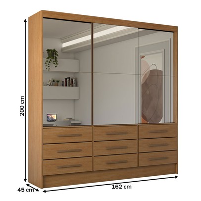 Guarda-Roupa Casal Taylor Premium 3 Portas 9 Gavetas com Espelho Cinamomo - Panorama Móveis
