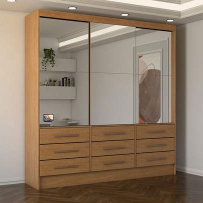 Guarda-Roupa Casal Taylor Premium 3 Portas 9 Gavetas com Espelho Cinamomo - Panorama Móveis