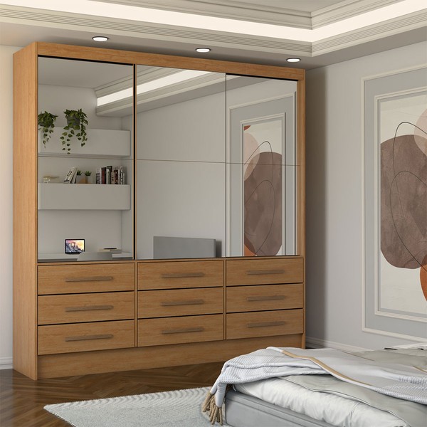 Guarda-Roupa Casal Taylor Premium 3 Portas 9 Gavetas com Espelho Cinamomo - Panorama Móveis