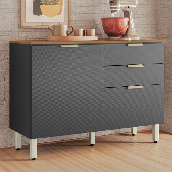 Balcão Cozinha Alba 2 Portas 2 Gavetas Amêndola/Grafito Prime Tx - Demóbile