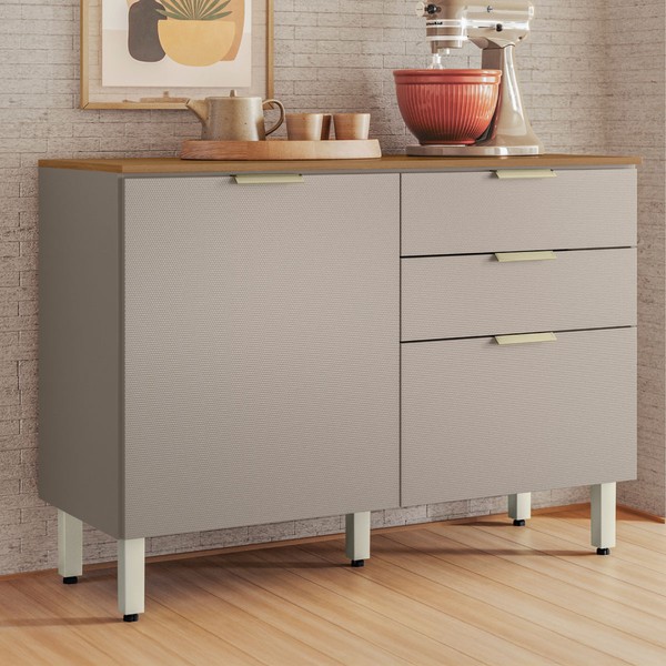 Balcão Cozinha Alba 2 Portas 2 Gavetas Amêndola/Nude Prime Tx - Demóbile