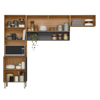 Cozinha Compacta Alba 6 Portas com Vidro Amêndola/Grafito Prime Tx - Demóbile