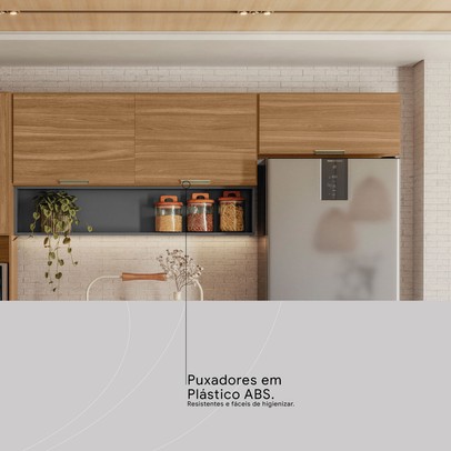 Cozinha Compacta Alba 6 Portas com Vidro Amêndola/Grafito Prime Tx - Demóbile