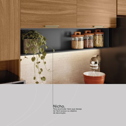 Cozinha Compacta Alba 6 Portas com Vidro Amêndola/Grafito Prime Tx - Demóbile