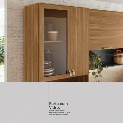 Cozinha Compacta Alba 6 Portas com Vidro Amêndola/Grafito Prime Tx - Demóbile