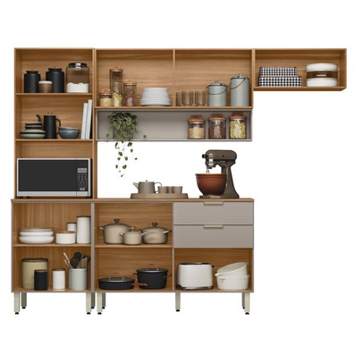 Cozinha Completa Alba 8 Portas 2 Gavetas com Vidro Amêndola/Nude Prime Tx - Demóbile