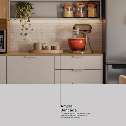 Cozinha Completa Alba 8 Portas 2 Gavetas com Vidro Amêndola/Nude Prime Tx - Demóbile