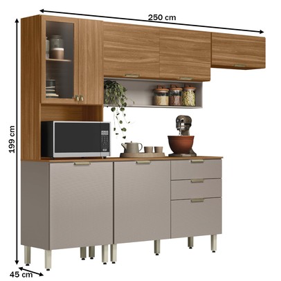 Cozinha Completa Alba 8 Portas 2 Gavetas com Vidro Amêndola/Nude Prime Tx - Demóbile