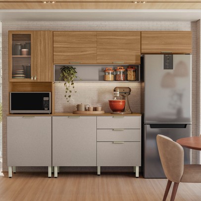 Cozinha Completa Alba 8 Portas 2 Gavetas com Vidro Amêndola/Nude Prime Tx - Demóbile