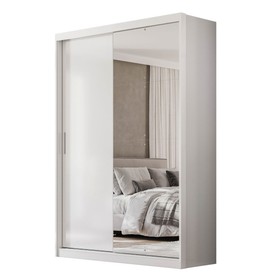 Guarda-Roupa Solteiro Riva 2 Portas 4 Gavetas com Espelho 100% Mdf Branco/Amêndola - Demóbile