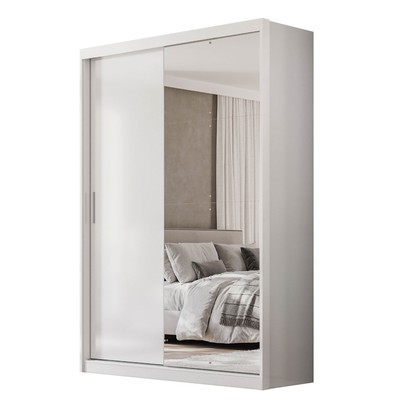 Guarda-Roupa Solteiro Riva 2 Portas 4 Gavetas com Espelho 100% Mdf Branco/Amêndola - Demóbile