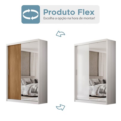 Guarda-Roupa Solteiro Riva 2 Portas 4 Gavetas com Espelho 100% Mdf Branco/Amêndola - Demóbile