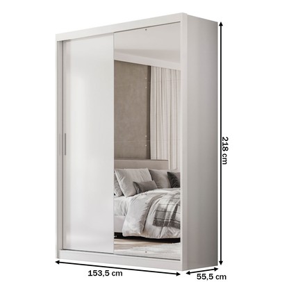 Guarda-Roupa Solteiro Riva 2 Portas 4 Gavetas com Espelho 100% Mdf Branco/Amêndola - Demóbile