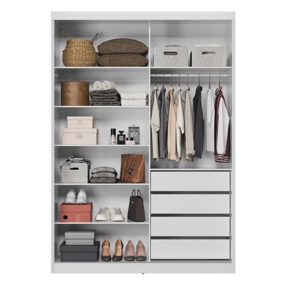 Guarda-Roupa Solteiro Riva 2 Portas 4 Gavetas com Espelho 100% Mdf Branco/Amêndola - Demóbile