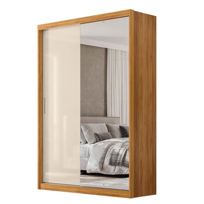 Guarda-Roupa Solteiro Riva 2 Portas 4 Gavetas com Espelho 100% Mdf Cinamomo/Off White - Demóbile