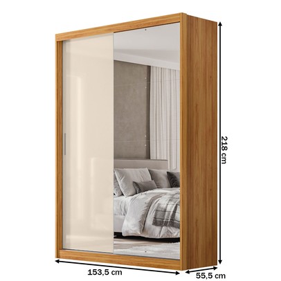 Guarda-Roupa Solteiro Riva 2 Portas 4 Gavetas com Espelho 100% Mdf Cinamomo/Off White - Demóbile