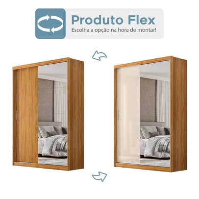 Guarda-Roupa Solteiro Riva 2 Portas 4 Gavetas com Espelho 100% Mdf Cinamomo/Off White - Demóbile