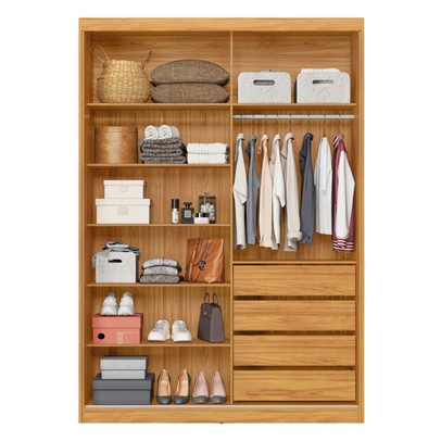 Guarda-Roupa Solteiro Riva 2 Portas 4 Gavetas com Espelho 100% Mdf Cinamomo/Off White - Demóbile