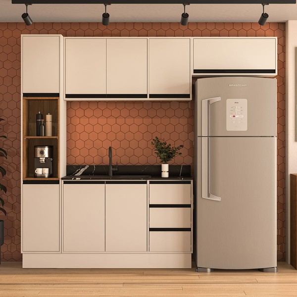 Cozinha Completa Koya 8 Portas 3 Gavetas Branco/Creme - Politorno