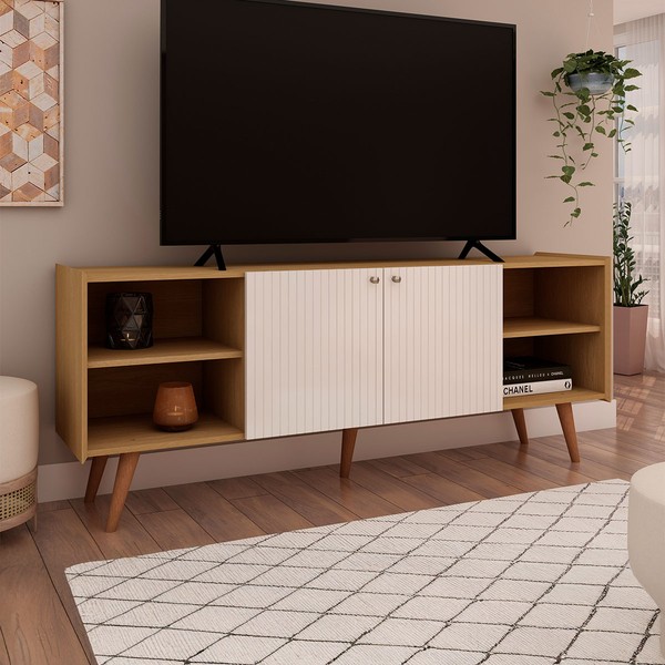 Rack para TV Até 60 Polegadas Vértice 2 Portas 100% Mdf Cinamomo/Off White - Genialflex
