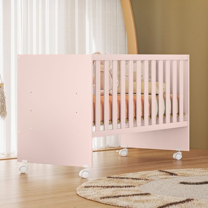 Berço Doce Sonho com Rodízio Rosa Acetinado - Qmovi
