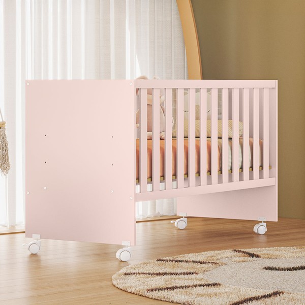 Berço Doce Sonho com Rodízio Rosa Acetinado - Qmovi